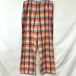 BILLABONG x THE SALTY BLONDE Rainbow Plaid Linen High Rise Wide Leg Pants Sz 30